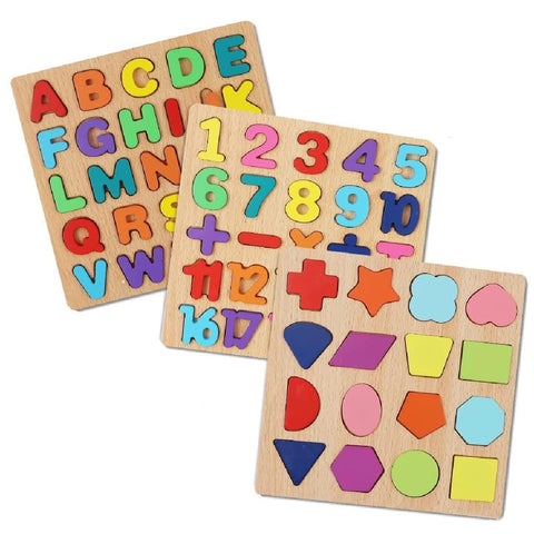 Wooden Learning Educational Game Board for Kids, Puzzle Toys for 2 Years Old Boys & Girls (ABC, Numbers & Shapes)