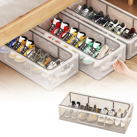 (Pack of 3) - Shoe Storage Box, Shoe Organizer for Closet, Clear Plastic Stackable Shoe Boxes, Space Saving Foldable Sneaker Shoe Rack Containers Bin Holder