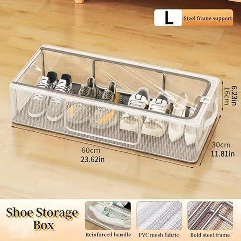 (Pack of 3) - Shoe Storage Box, Shoe Organizer for Closet, Clear Plastic Stackable Shoe Boxes, Space Saving Foldable Sneaker Shoe Rack Containers Bin Holder